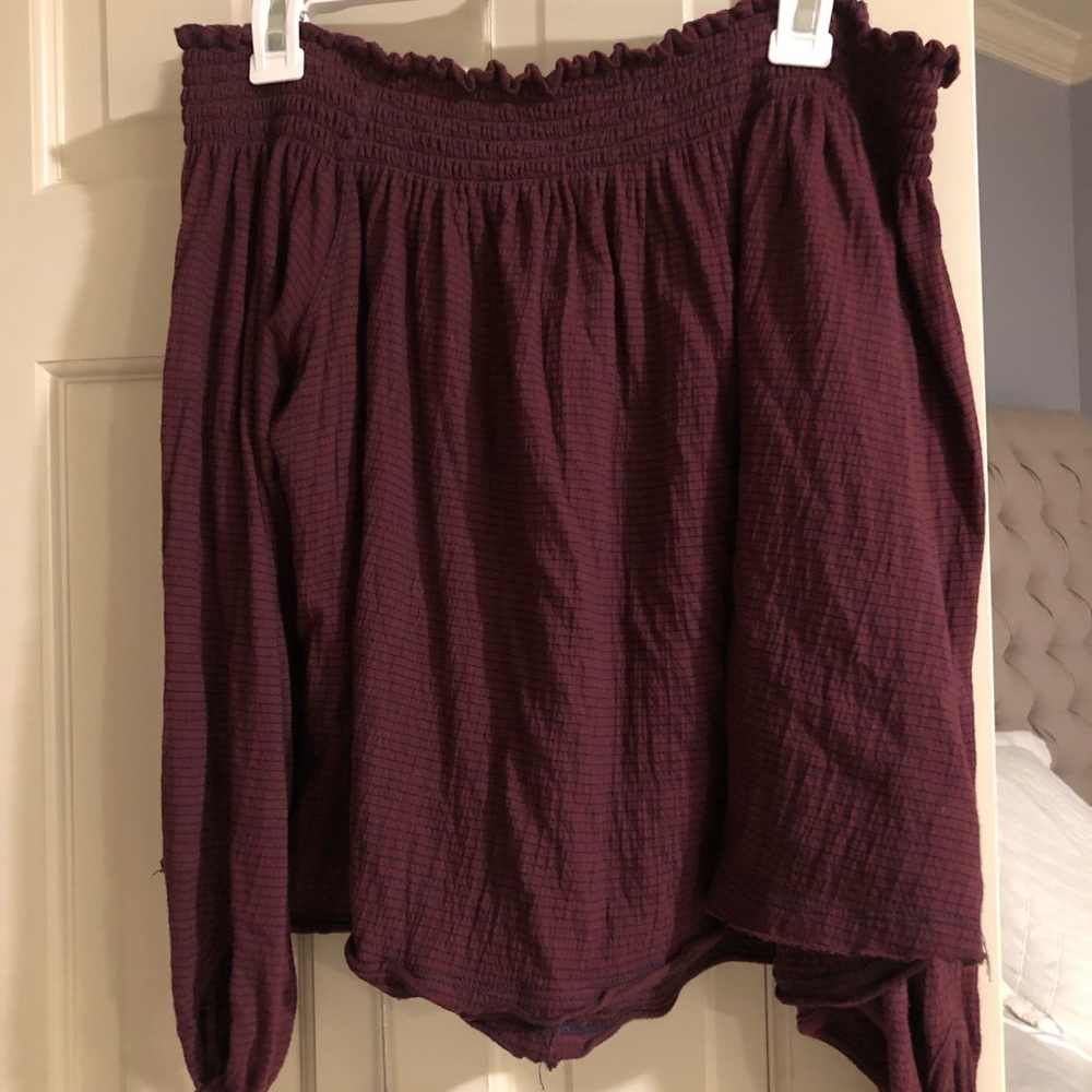 Maroon and navy off the shoulder top